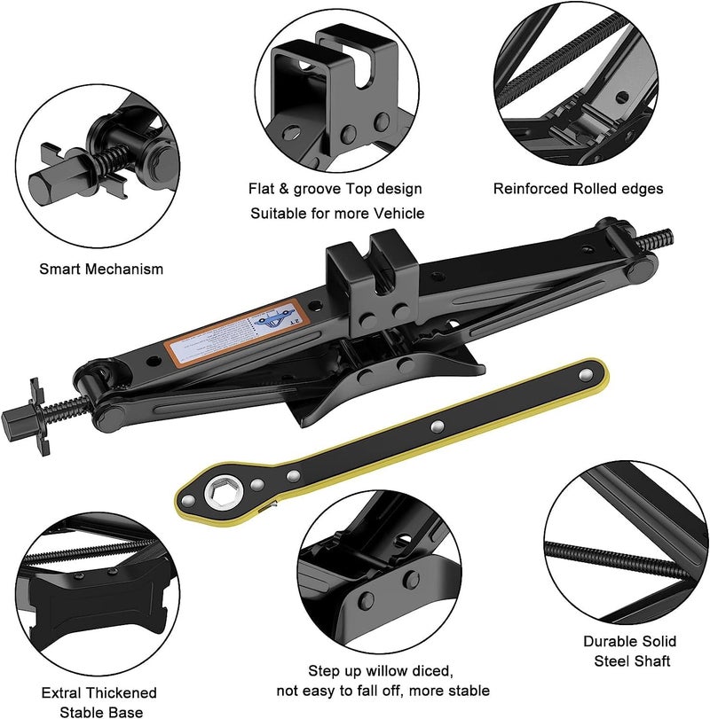 TONSYL Heavy-Duty 1 Ton Scissor Lift Jack for Cars - Portable Hydraulic Car Jack for Garage & Road Emergencies with The Saving Strength Ratcheting Handle and Wheel Wrench - Image 5
