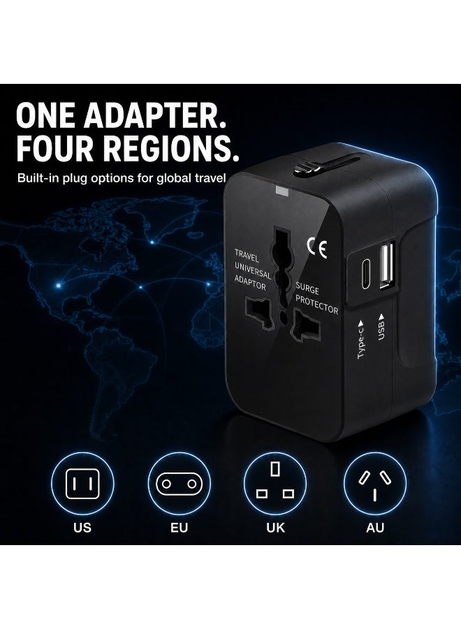 keloray Universal Travel Adapter Worldwide Plug Adaptor with USB-C, International Power Adapter with 1 USB Ports All in One Travel Adaptor Multi USB Wall Charger for European USA UK EU AUS(Type C/G/A/I) - Image 2