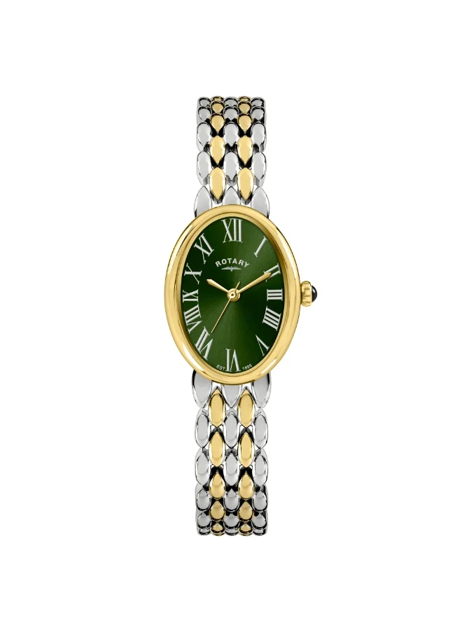 ROTARY Rotary Ladies Heritage Astoria Green Satin Dial Silver & Gold Plated Stainless Steel Pebble Bracelet Watch - RLB10025/24
