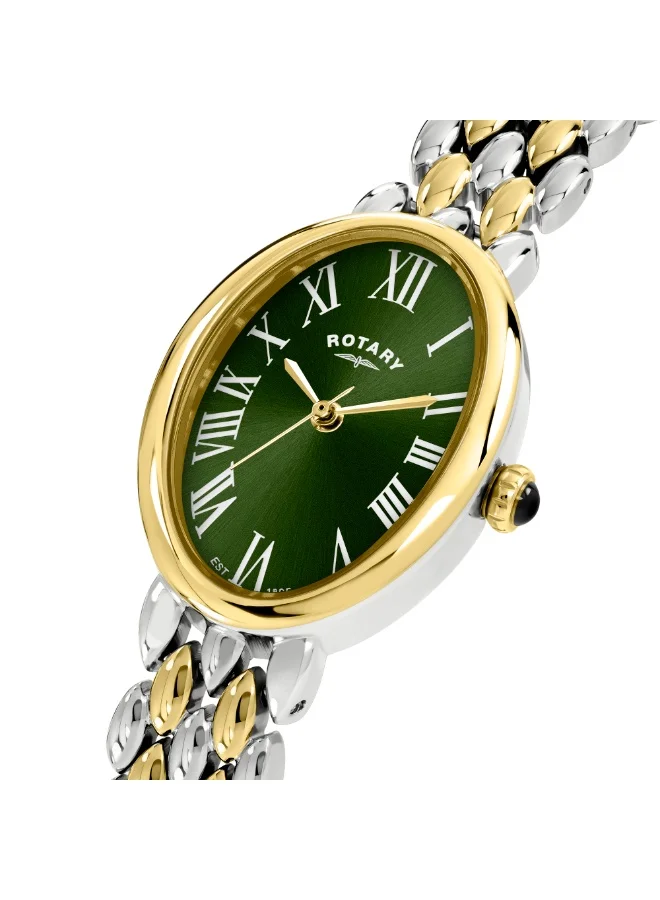ROTARY Rotary Ladies Heritage Astoria Green Satin Dial Silver & Gold Plated Stainless Steel Pebble Bracelet Watch - RLB10025/24