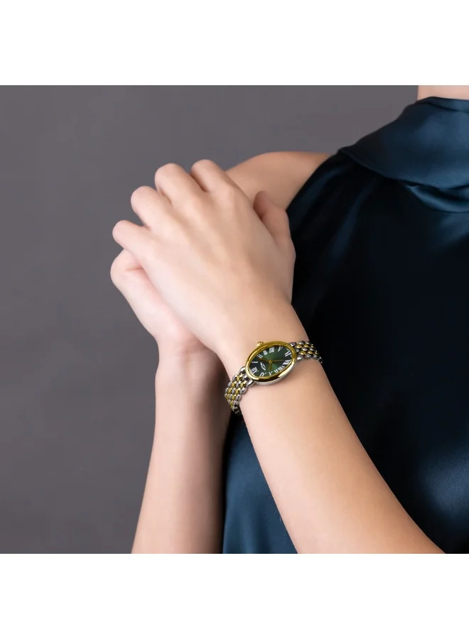 Rotary  Rotary Ladies Heritage Astoria Green Satin Dial Silver & Gold Plated Stainless Steel Pebble Bracelet Watch - RLB10025/24 for Women | Best Price UAE