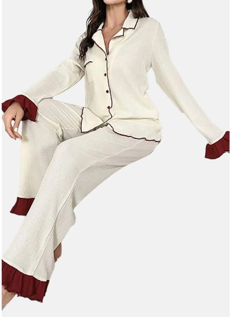 YUNIQEE Cream Solid Pyjamas & Shirt
