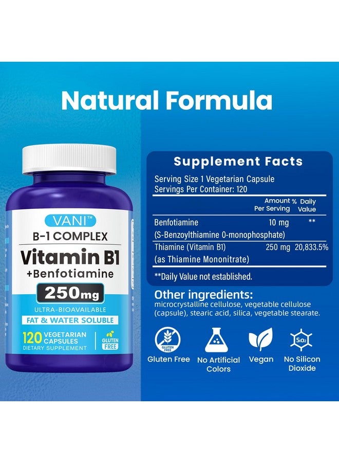 VANI 250mg Vitamin B1 with Benfotiamine, Complex 2 in 1 Enhanced Formula -Fat & Water Soluble Thiamine B1 Supplement | 120 Capsules | Gluten Free - Image 4