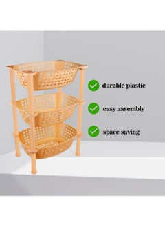 sulfar Sulfar 3 Layer Stackable Shelf Cart Kitchenware Food, Snacks, Bottles, Toys, Tiered Shelf (Beige)  - Image 3