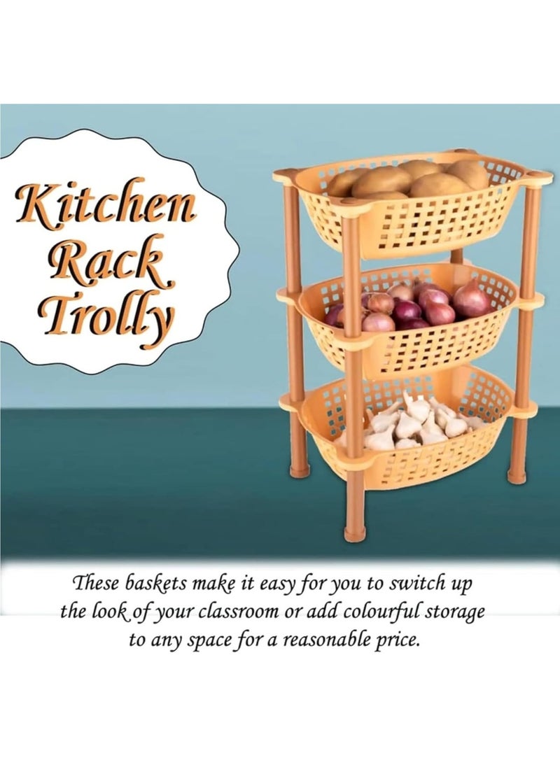 sulfar - Sulfar 3 Layer Stackable Shelf Cart Kitchenware Food, Snacks, Bottles, Toys, Tiered Shelf (Beige) - Image 1