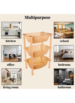 sulfar Sulfar 3 Layer Stackable Shelf Cart Kitchenware Food, Snacks, Bottles, Toys, Tiered Shelf (Beige)  - Image 5