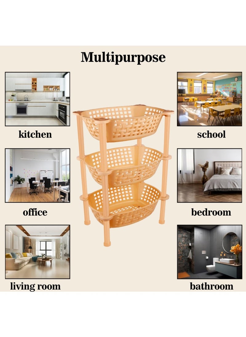 sulfar - Sulfar 3 Layer Stackable Shelf Cart Kitchenware Food, Snacks, Bottles, Toys, Tiered Shelf (Beige) - Image 1