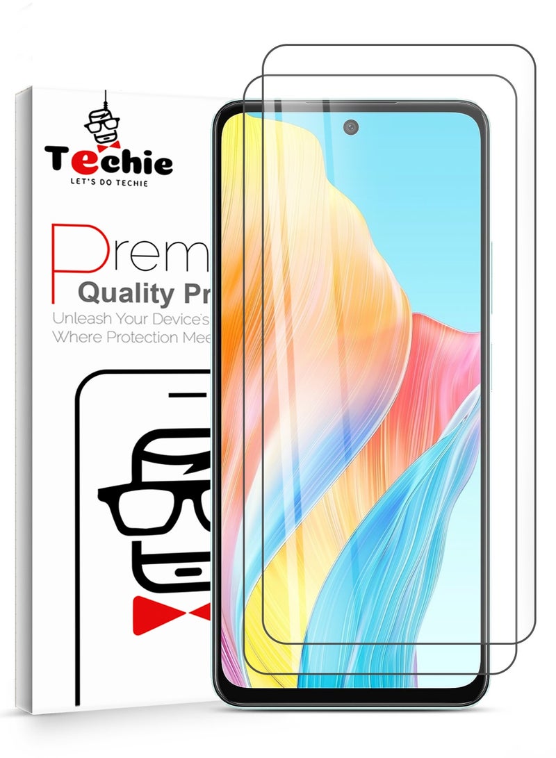 Techie حماية شاشة زجاجية مقسّاة HD بحجم 2 عبوة لهاتف Oppo A58 - مضادة للانعكاس ومضادة للفقاعات بصلابة 9H وسمك 0.33 مم وحواف مدورة وسهولة في التركيب - Image 1