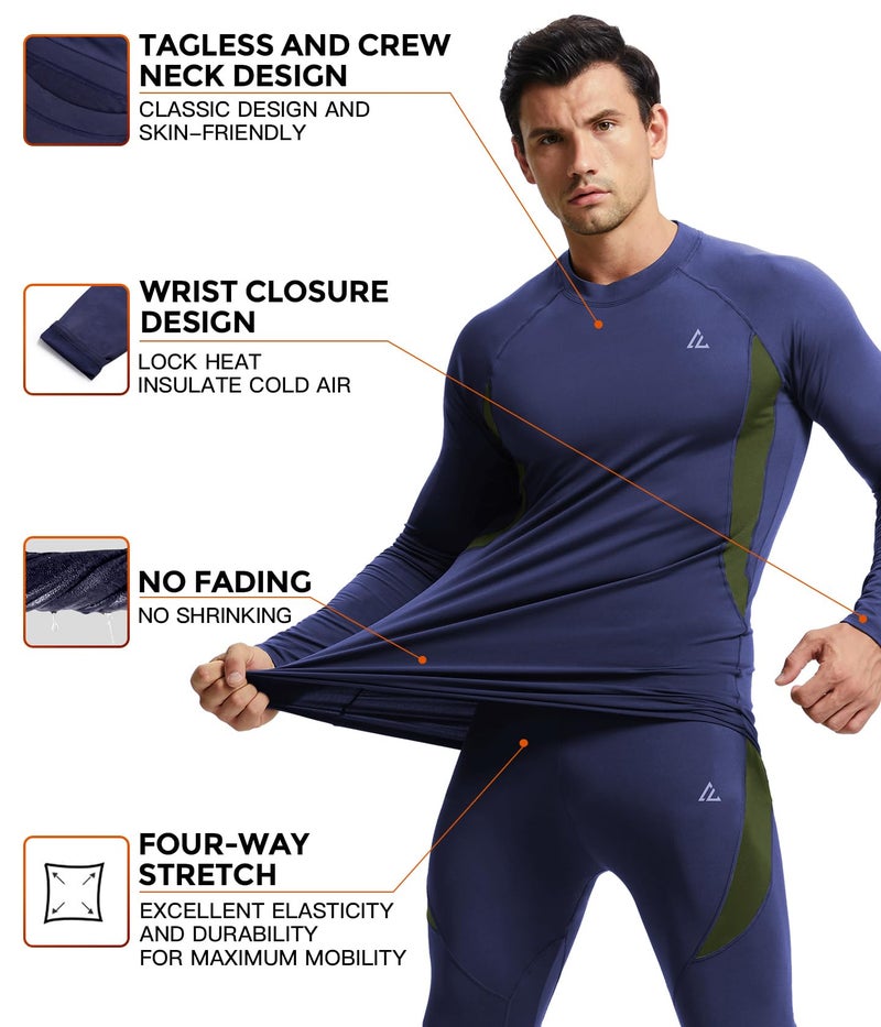 CL convallaria Thermal Underwear Set Winter Hunting Gear Sport Long Johns Base Layer Bottom Top Midweight Navy Blue L - Image 2
