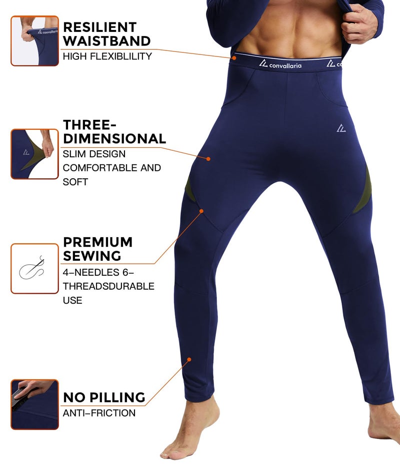 CL convallaria Thermal Underwear Set Winter Hunting Gear Sport Long Johns Base Layer Bottom Top Midweight Navy Blue L - Image 3