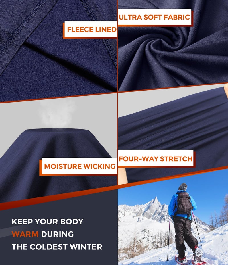 CL convallaria Thermal Underwear Set Winter Hunting Gear Sport Long Johns Base Layer Bottom Top Midweight Navy Blue L - Image 5