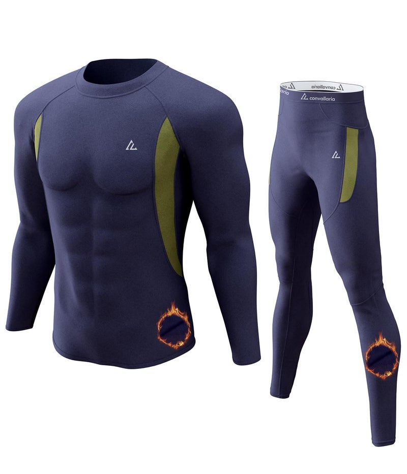 CL convallaria Thermal Underwear Set Winter Hunting Gear Sport Long Johns Base Layer Bottom Top Midweight Navy Blue L - Image 1