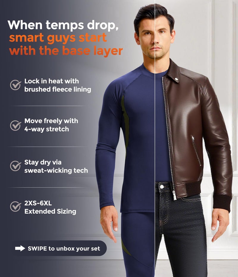 CL convallaria Thermal Underwear Set Winter Hunting Gear Sport Long Johns Base Layer Bottom Top Midweight Navy Blue L - Image 4