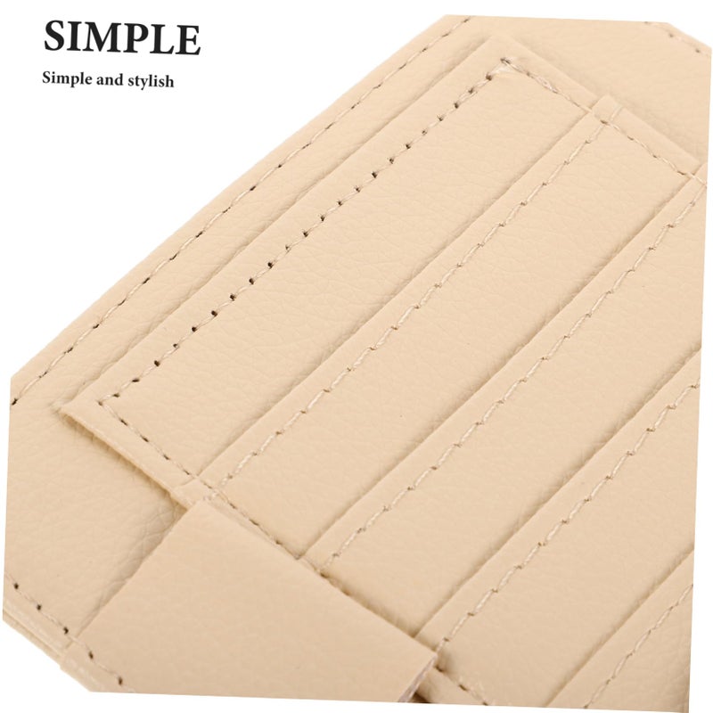 Leather Car Visor Organizer with Pockets for Sunglasses Documents Pens Beige - Image 4