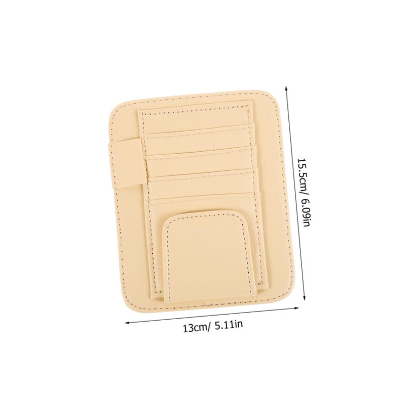 Leather Car Visor Organizer with Pockets for Sunglasses Documents Pens Beige - Image 3