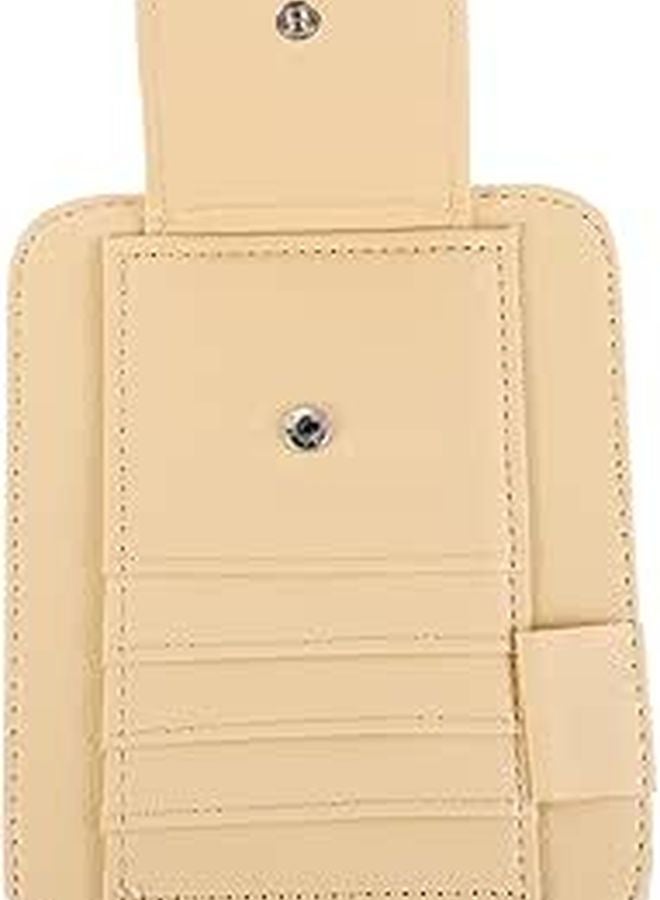 Leather Car Visor Organizer with Pockets for Sunglasses Documents Pens Beige - Image 1