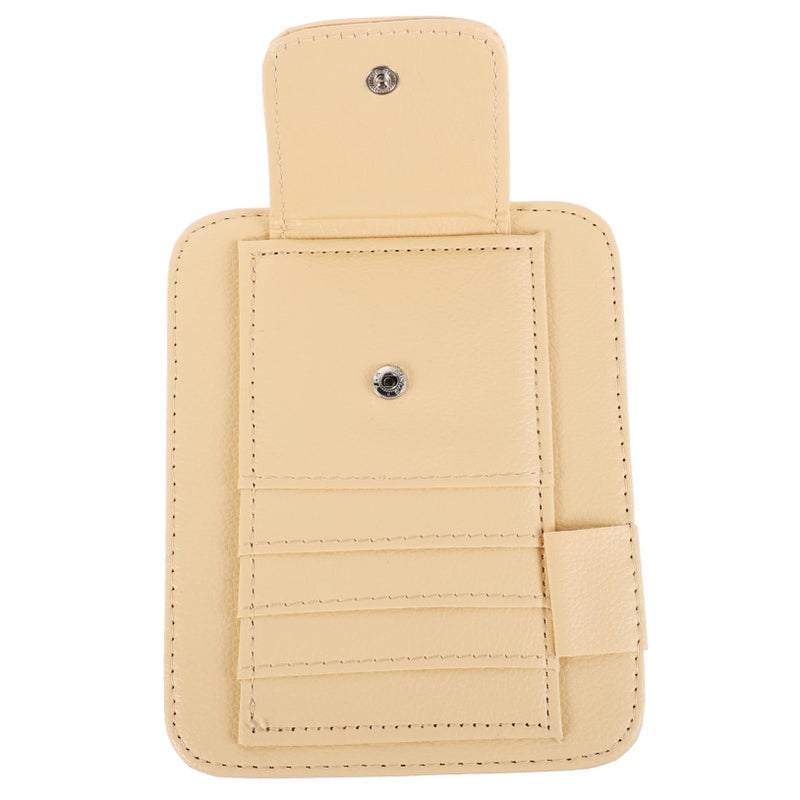 Leather Car Visor Organizer with Pockets for Sunglasses Documents Pens Beige - Image 2