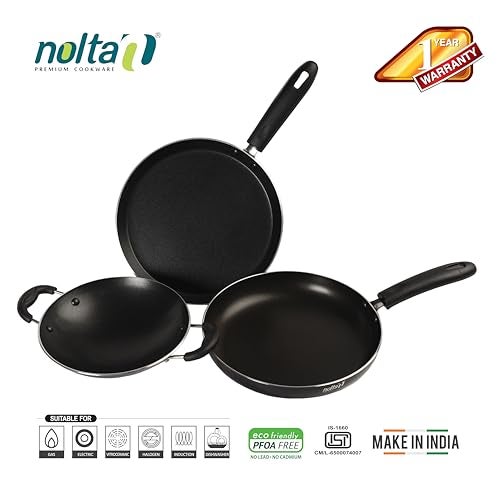 Nolta HS 3-Piece Non-Stick Cookware Set | 24 cm Fry Pan, 20 cm Appachatty & 24 cm Tawa Pan | 3-Layer PFOA Free, ISI Certified, Easy Clean, Durable & Lightweight Non Stick Kitchen Collection - Image 4