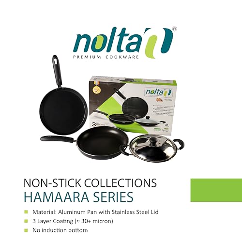 Nolta HS 3-Piece Non-Stick Cookware Set | 24 cm Fry Pan, 20 cm Appachatty & 24 cm Tawa Pan | 3-Layer PFOA Free, ISI Certified, Easy Clean, Durable & Lightweight Non Stick Kitchen Collection - Image 2