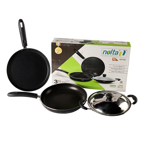 Nolta HS 3-Piece Non-Stick Cookware Set | 24 cm Fry Pan, 20 cm Appachatty & 24 cm Tawa Pan | 3-Layer PFOA Free, ISI Certified, Easy Clean, Durable & Lightweight Non Stick Kitchen Collection - Image 1
