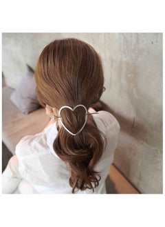 Yheakne Metal Heart Hair Slide Clip Hollow Heart Silver Hair Clip Vintage Hair Slide Pin Bun Holder Alloy Bobby Pin Metal Hair Accessories For Women And Gilrs  - Image 1