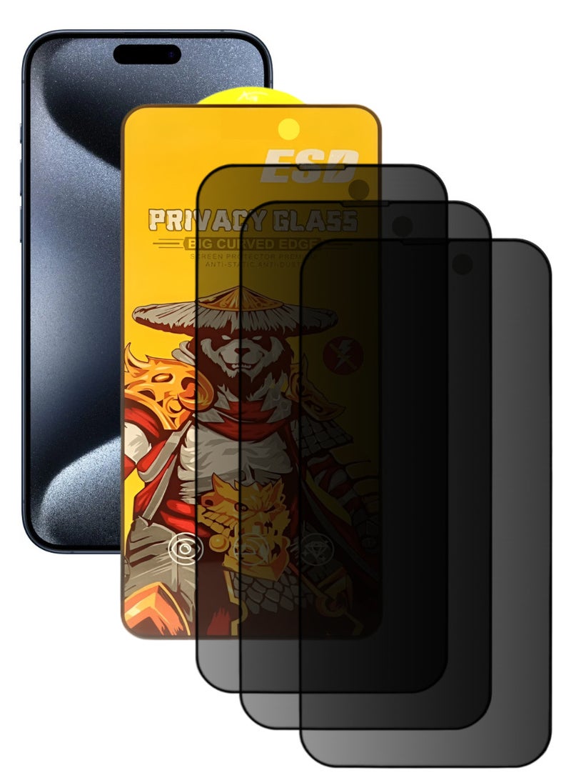 ESD 3 Pieces Tempered Dustproof Privacy Glass Screen Protector Compatible For iPhone 15 Pro Max - Image 1
