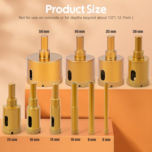 THINKWORK Diamond Drill Bits, Dry/Wet Brazing Hollow Drill Hole Saw Kit, 12 PCS Tile Opener (1/4"-2”) with Double Suction Cups Hole Saw Guide Jig, Suitable for Glass, Ceramic, Tile, Marble, Porcelain - Image 5