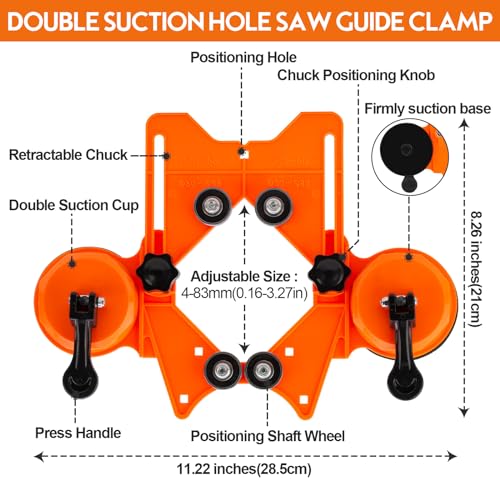 THINKWORK Diamond Drill Bits, Dry/Wet Brazing Hollow Drill Hole Saw Kit, 12 PCS Tile Opener (1/4"-2”) with Double Suction Cups Hole Saw Guide Jig, Suitable for Glass, Ceramic, Tile, Marble, Porcelain - Image 3