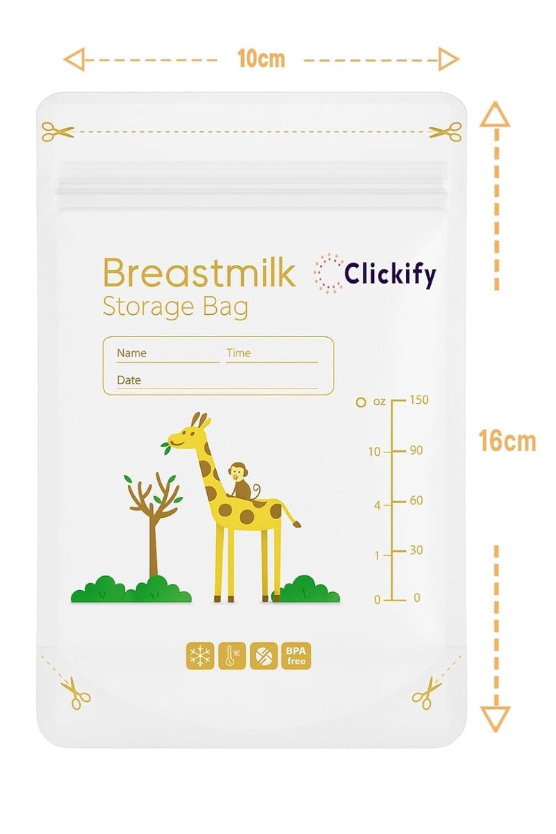 Clickify Breast Milk Storage Bags Pre-Sterilized Smart Temp Sensor Single Use BPA Free Leak Proof Double Zip Separate Fill Pour Spouts 150 ml (Storage Bag 30) - Image 3