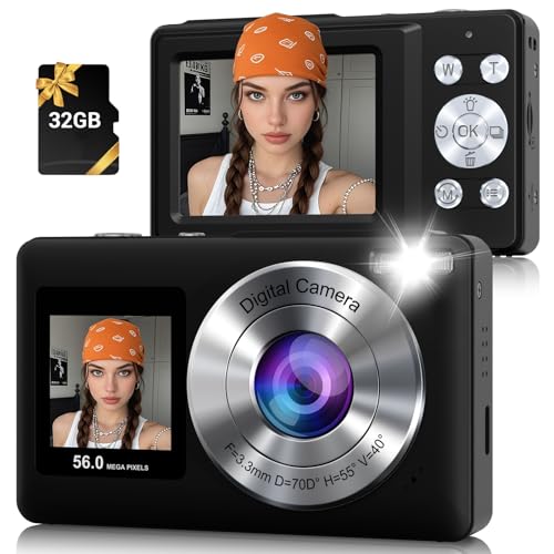 SMARTKLIK Digital Camera, 56MP 2.7K Dual-Screen Selfie Camera with 16X Zoom, 20 Filters & Anti-Shake, Portable Point and Shoot Digital Cameras with 32GB Card, Compact Travel Cameras for Beginners Teens Kids - Image 1