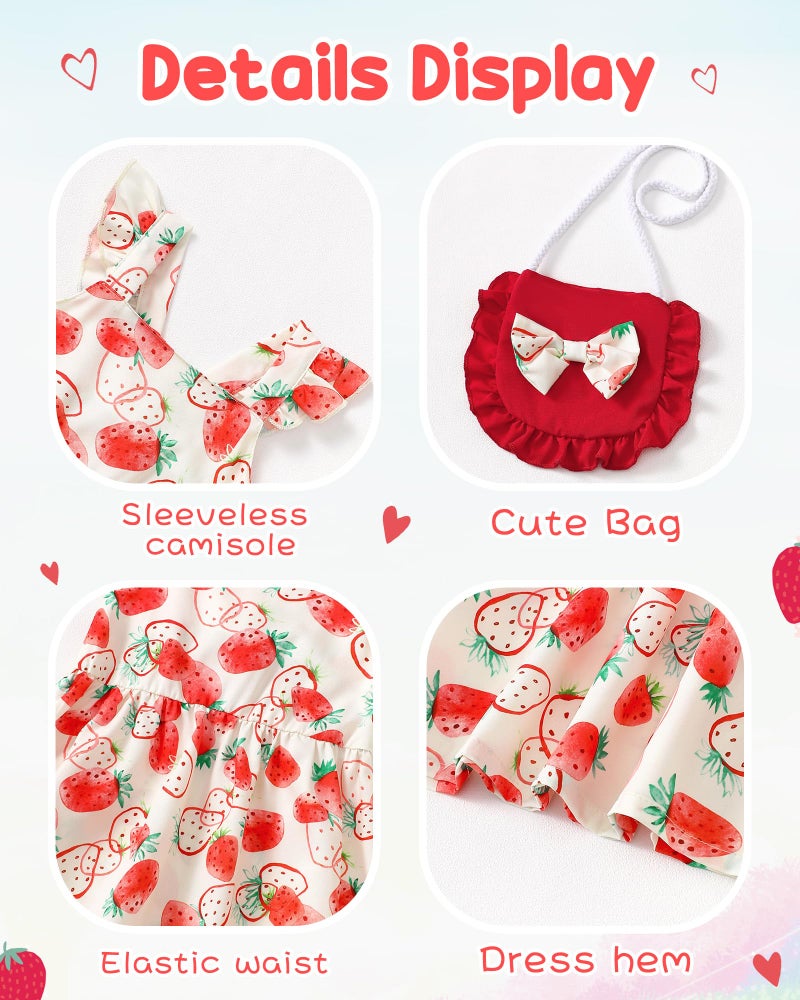 Mioglrie 3-6 Month Girl Clothes Newborn Baby Dress Summer Toddler Girls' Clothing Casual Flutter Sleeve Sundress with Bag Cute Strawberry Red Infant Outfits - Image 5