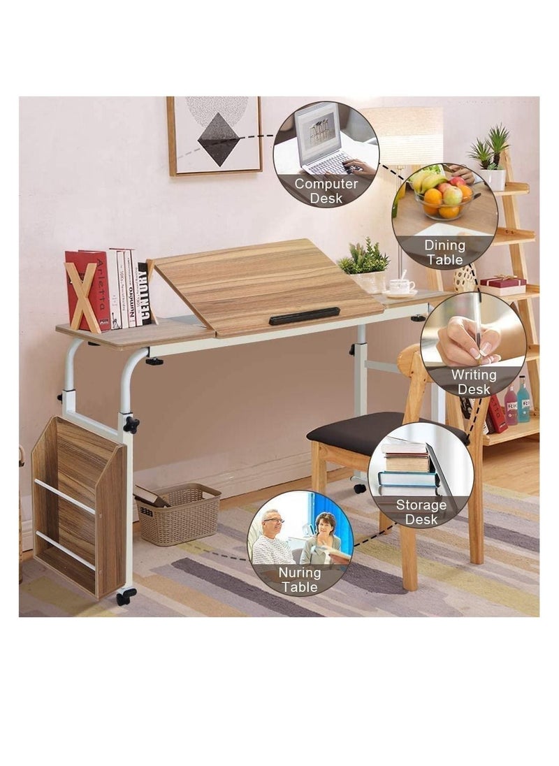 Generic - Laptop Table Bedside Table Mobile End Table Snack Side Table Overbed Desk Over Bed Table with Wheels, Adjustable Height and Length Computer Laptop Table for Hospital Home Office - Image 1