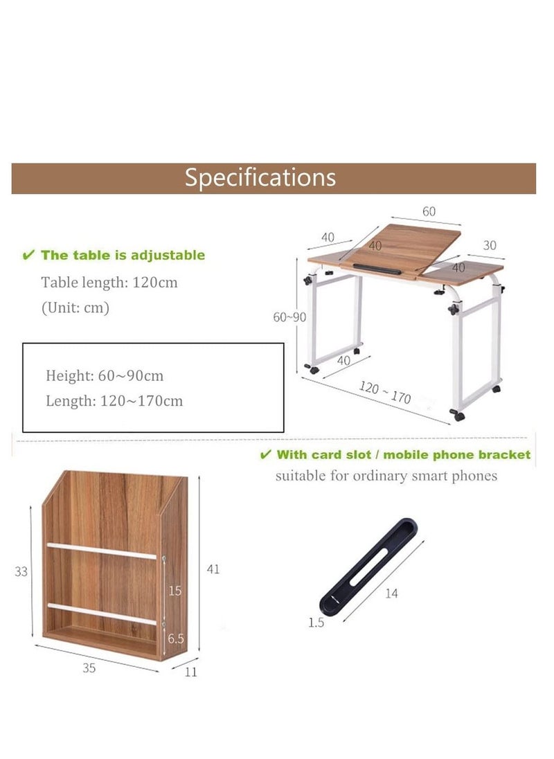 Generic - Laptop Table Bedside Table Mobile End Table Snack Side Table Overbed Desk Over Bed Table with Wheels, Adjustable Height and Length Computer Laptop Table for Hospital Home Office - Image 1