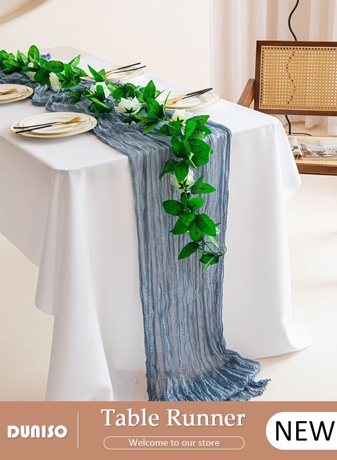 DUNISO Cheesecloth Table Runner, Boho Gauze Table Runner, Rustic Transparent Table Decor, Wedding Table Runner for Bridal Shower Decoration, Vintage Table Centerpieces for Baby Shower Arch Birthday Party Dinner Events - Image 1