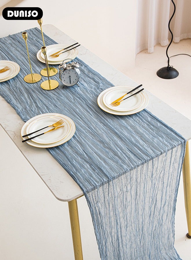 DUNISO Cheesecloth Table Runner, Boho Gauze Table Runner, Rustic Transparent Table Decor, Wedding Table Runner for Bridal Shower Decoration, Vintage Table Centerpieces for Baby Shower Arch Birthday Party Dinner Events - Image 3