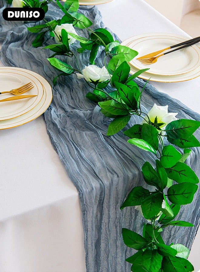 DUNISO Cheesecloth Table Runner, Boho Gauze Table Runner, Rustic Transparent Table Decor, Wedding Table Runner for Bridal Shower Decoration, Vintage Table Centerpieces for Baby Shower Arch Birthday Party Dinner Events - Image 5