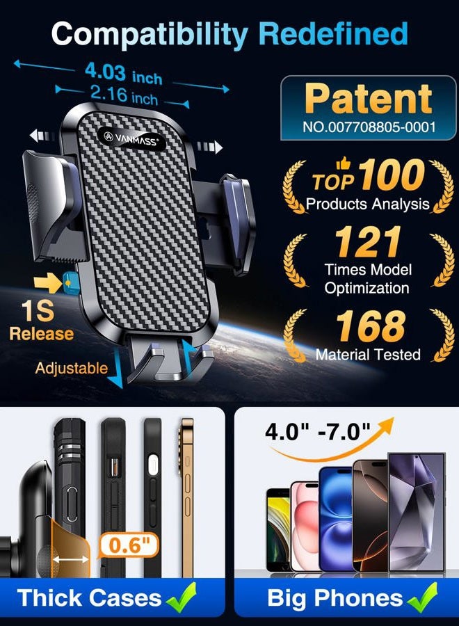 VANMASS Car Phone Holder 2026 Ultimate Military-Grade Phone Holder for Your Car Windshield Dashboard【Newest Best Strongest】 Cell Phone Car Mount with Patent & Safety Certs for iPhone Samsung Android - Image 5