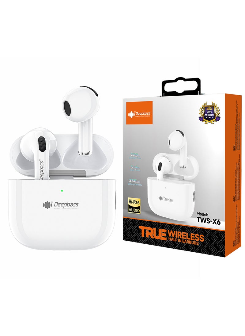 TWS-X6 Hi-Res Audio Wireless Earbuds | 200min Playtime | 20m Bluetooth Range | 400mAh Fast Charge Case - White