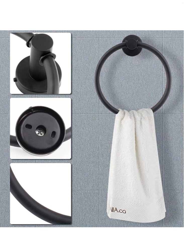 Kutis 1-Piece Ring Towel Holder Stainless Steel Towel Bar Bathroom Towel Rack Black 16.5x5.5 Centimeter  - Image 3