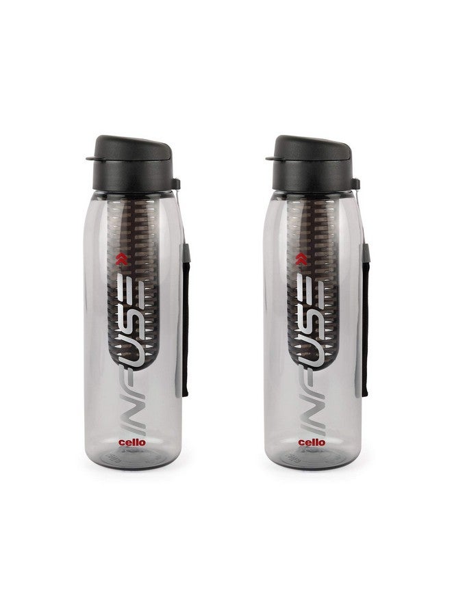 Cello CELLO Infuse Plastic Water Bottle, 800 ml, Black, Set of 2 | Detox Bottle with Infuser Chamber | Leakproof Plastic Bottle with Wide Mouth Opening | Ideal for Gym, Office, Travel - Image 1