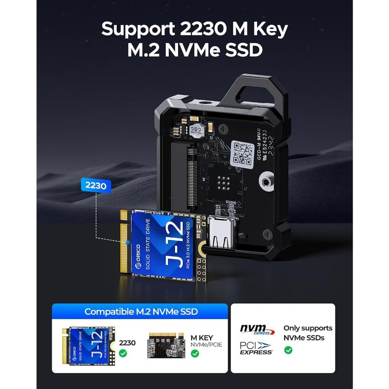 Full Metal M.2 NVMe 2230 SSD Enclosure USB-C 3.2 Gen 2 10Gbps to NVMe PCIe Adapter For iPhone 17/16/15 Pro Pro Max 4K ProRes Recording Aluminum Alloy Body Black - Image 5