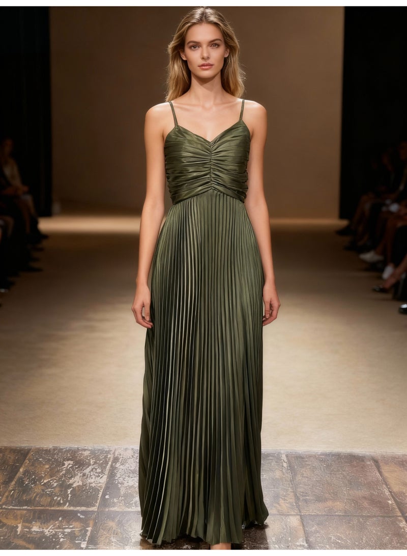 GEXUAN Spaghetti Strap Ruched Bust Maxi Dress - Image 1