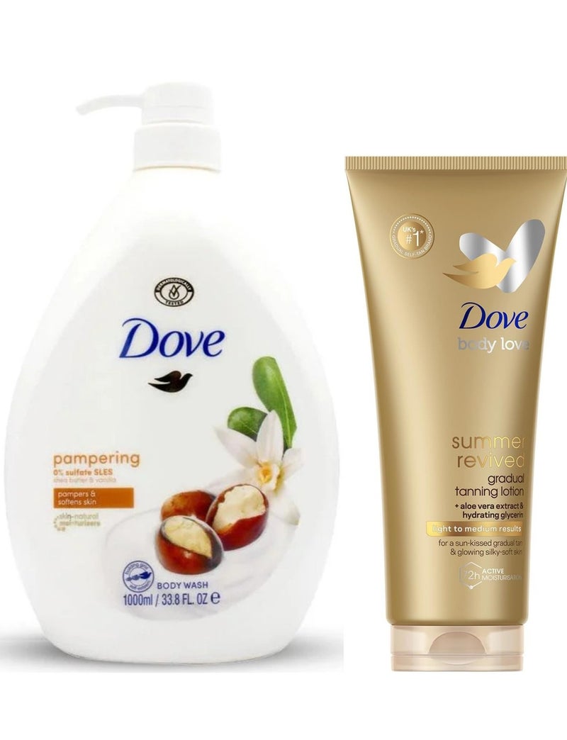 دوف مجموعة دوف للعناية بالجسم - لوشن تسمير تدريجي برائحة الصيف المنعشة 200 مل + غسول للجسم بزبدة الشيا والفانيليا 1000 مل - Image 4