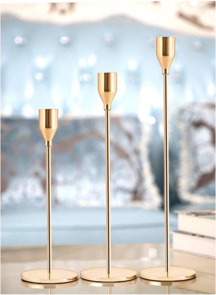 Bukela Pink Gold Candle Holders Set of 3 for Taper Candles, Decorative Candlestick Holder for Wedding, Dinning, Party, Fits 3/4 inch Thick Candle&Led Candles (Metal Candle Stand) - Image 1