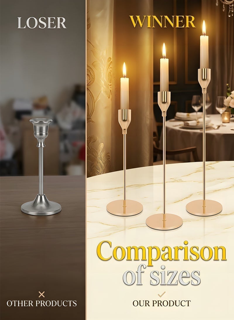 Bukela Pink Gold Candle Holders Set of 3 for Taper Candles, Decorative Candlestick Holder for Wedding, Dinning, Party, Fits 3/4 inch Thick Candle&Led Candles (Metal Candle Stand) - Image 3