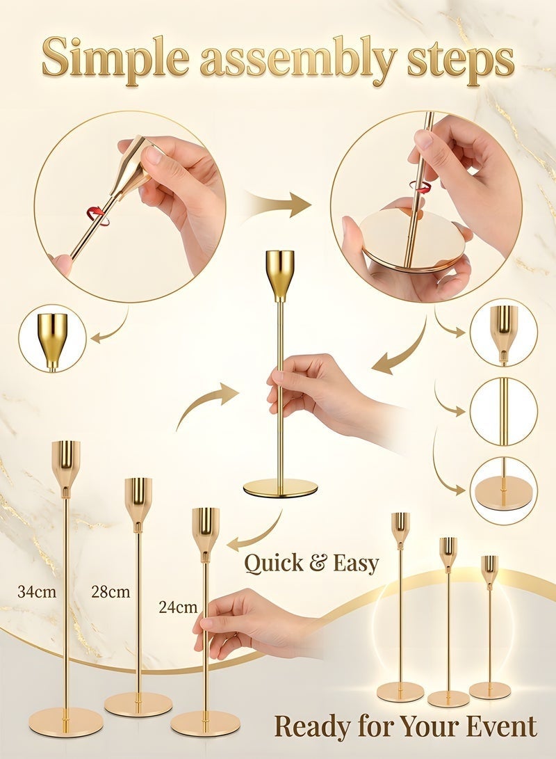 Bukela Pink Gold Candle Holders Set of 3 for Taper Candles, Decorative Candlestick Holder for Wedding, Dinning, Party, Fits 3/4 inch Thick Candle&Led Candles (Metal Candle Stand) - Image 4