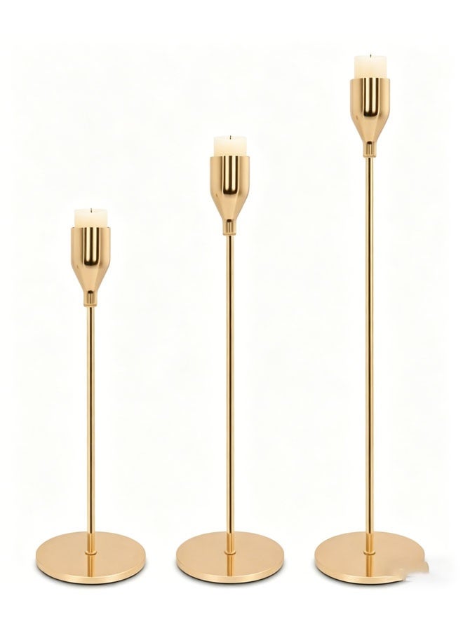 Bukela Pink Gold Candle Holders Set of 3 for Taper Candles, Decorative Candlestick Holder for Wedding, Dinning, Party, Fits 3/4 inch Thick Candle&Led Candles (Metal Candle Stand) - Image 1