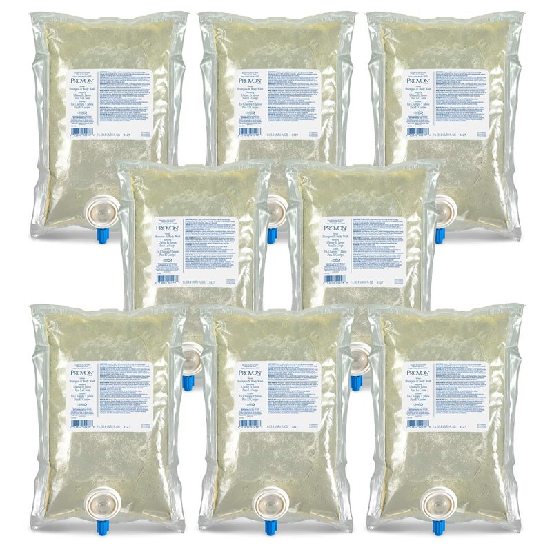 PROVON NXT Ultimate Shampoo and Body Wash, Light Herbal Fragrance, 1000 mL Wash Refill for PROVON NXT Push-Style Dispenser (Pack of 8) - 3127-08