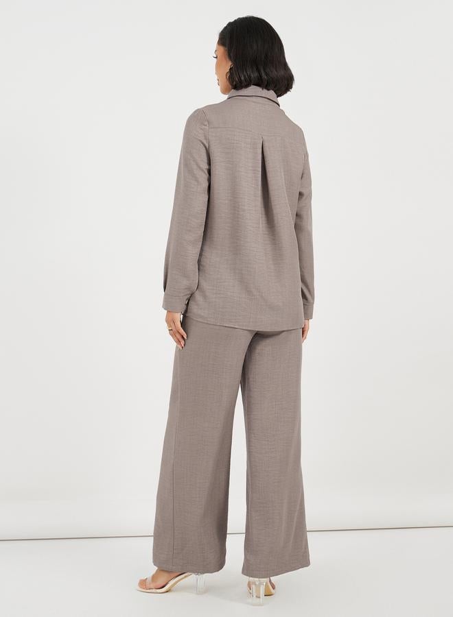 Styli Button Placket Longline Shirt & Wide Leg Pants Modest Set  - Image 5