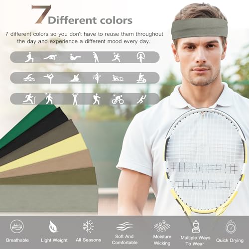DiyJibb Headbands for Women, Stretchy Non Slip Soft Cotton Cloth Hair Bands for Sports, Workout, Yoga and Running, 7pcs - Image 2